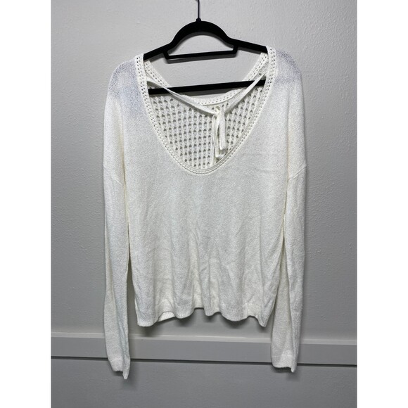 NWT Express White Lightweight Knit Open Back Long Sleeve Sweater Size Large - Picture 2 of 8